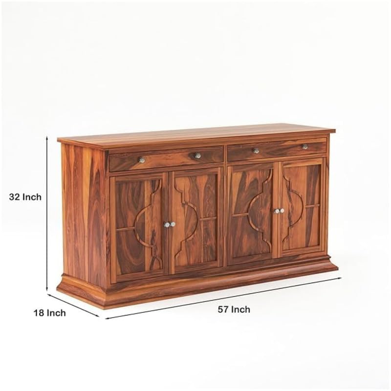 Image of SHIKHA WOOD CRAFT Solid Sheesham Wood Sideboard Cabinet with 4 Doors and 2 Drawers Storage | Wooden Kitchen Cabinet, Crockery Unit, Dining Room Organizer, Living Room Storage Furniture (Honey Finish)
