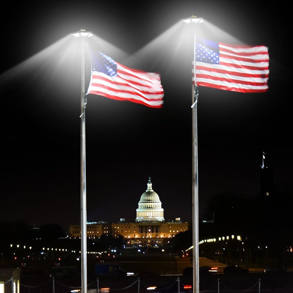 Fahnenmast-Licht, solarbetrieben, obere Halterung, 2000 Lumen, IP67, wasserdicht, Solarleuchte für Fahnenmast, beleuchtet Flagge im Freien von Dämmerung bis Morgendämmerung für 18+ Stunden mit