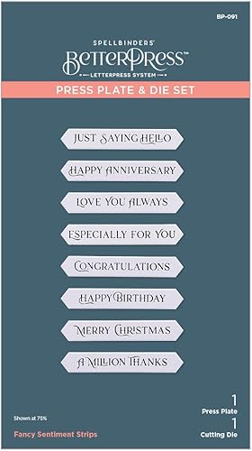 Spellbinders Fancy Sentiment Strips BetterPress - Placa de prensa, metal