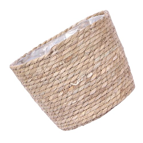ibasenice Macetero Tejido De Paja Natural, Maceta Decorativa para Interior y Exterior, Tamaño 18 Cm Diámetro x 15 Cm Alto, Cesta De Flores Adecuado para Plantas Suculentas, Diseño Nordico Minimalista