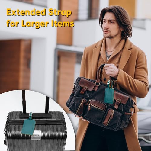 Image of Travelambo 8 Pack Luggage Tags Faux Leather for Suitcases Travel Bag Labels Travel Accessories Essential with Protection Cover ID, Summer Green, 2.7inch x 4.6 inch