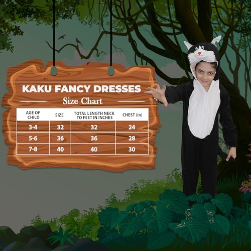 Image of Kaku Fancy Dresses Fleece Cat Domestic Pet Animal Costume For Kids - Black, 5-6 Years | Animal Fancy Dress For Boys & Girls