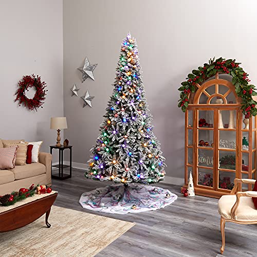 9.5Ft. Flocked British Columbia Mountain Fir Artificial Christmas Tree With 150 Multi Color Globe Bulbs And 2297 Bendable Branches #TOP2