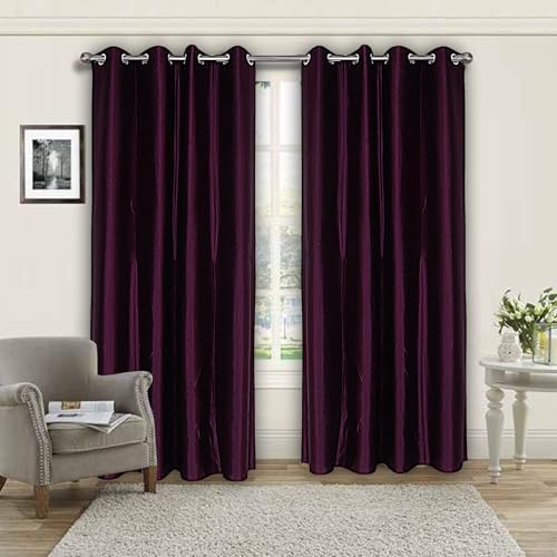 Image of 7 Feet Door Curtains Set of 2 - Semi Transparent Sheer Curtains for Living Room & Bedroom | Polyester Eyelet Curtain Panels | Modern Door & Window Curtain (Purple)
