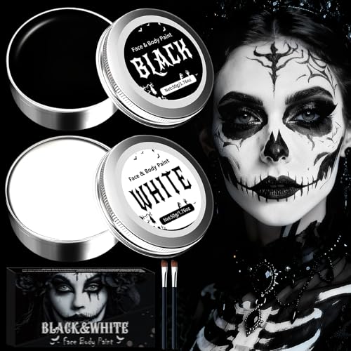 Maquillaje Halloween Blanco y Negro, Pintura Cara Halloween Maquillaje Makeup para Niños Adulto, Pintura Facial Maquillaje para Teatral Carnaval Fiesta Cosplay