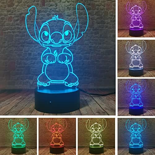 Fanrui Children Anime Animals Stitch - Cartoon Stitch - 3D Cute Kawaii Figure Action Lovely 16 Colors Change IR Remote Night Lights Home Boys Room Decor Child Kids Friend Xmas Birthday Holiday Gifts