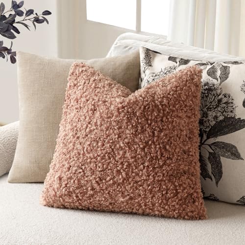 Image of Foindtower 2 Pieces 24x24 Inch Dusty Pink, Faux Fur Throw Pillow Cover Accent Sherpa Furry Pillow Covers Fuzzy Soft Pillowcases Cozy Sheepskin Decorative Fleece Cushion Case for Bed Couch Living Room