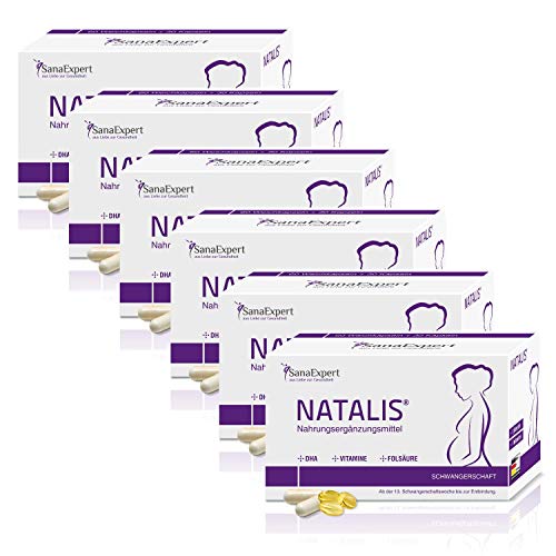 SanaExpert Natalis Vitaminen voor zwangerschap met 700 μg DHA Omega-3 foliumzuur ijzer, 90 capsules, maandpakket (6)