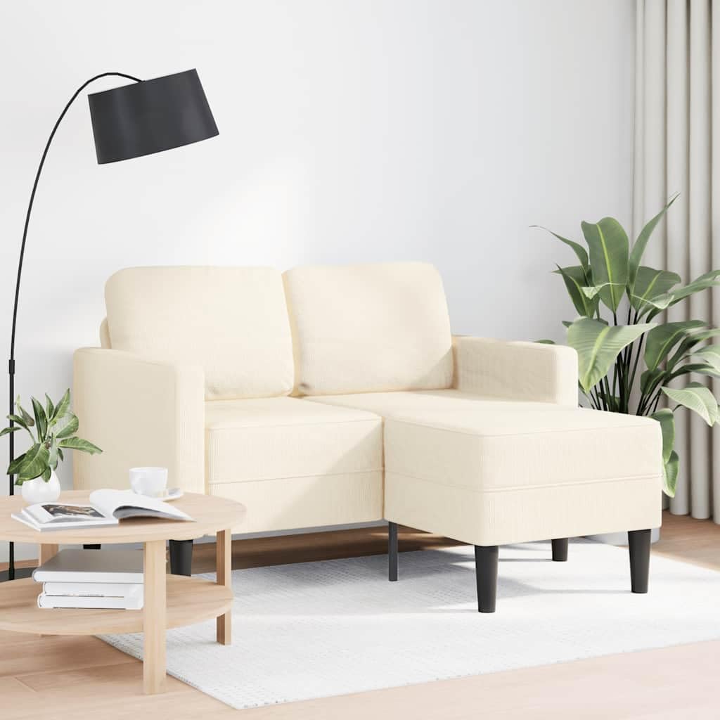 vidaXL Sofá de 2 plazas con Chaise Longue en Forma de L Crema 125cm, sofá de 2 plazas para Dormitorio, sofá de Dos plazas, sofá de Dos plazas