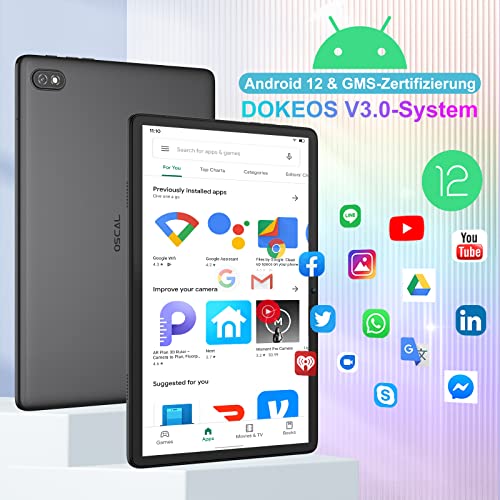 OSCAL Tablet 10 Zoll(2023) 14GB+128GB/1TB Erweiterung, 4G-LTE Dual SIM Android mit FHD IPS Display, 13+8MP Kamera, Octa-Core CPU, 6580mAh Akku, 2.4G/5G WiFi, Bluetooth 5.0, GPS, Widevine L1 – Bild 5