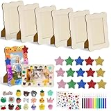 FYSL 6er-Set Holzbilderrahmen zum Bemalen für Kinder (14x19cm) | Bilderrahmen Bastelset mit 12 Wasserfarben, Glitzersteinen | Kreativ-Set zur Selbstgestaltung