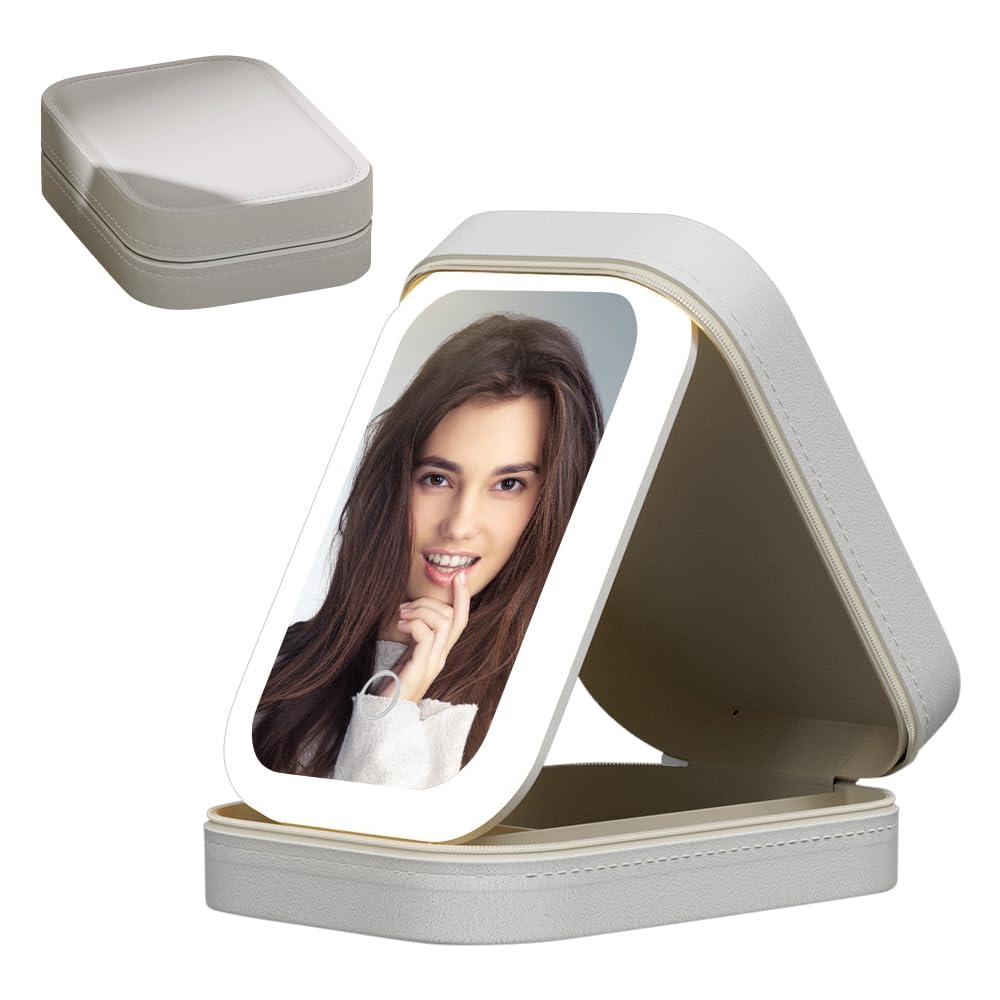 IXYHKB IXYHKB Neceser con Espejo de Maquillaje Iluminado, Neceser de Maquillaje con Espejo y luz LED, Estuche cosmético portátil con Espejo con Relleno de luz led, Organizador de Neceser de Viaje para Mujer