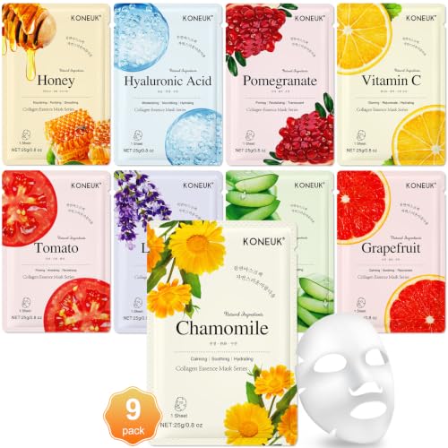 Image of 9 Pack Collagen Face Masks Skincare for Women, Hydrating Sheet Face Masks