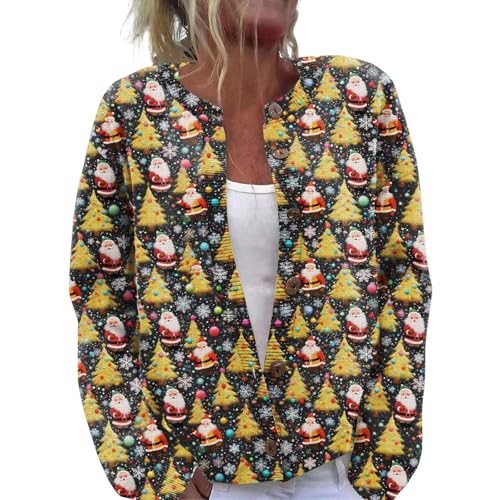 Ugly Christmas Long Cardigan Sweaters for Women Cute Fuzzy Funny Wintertime and Holiday Parties Knitted Sweater