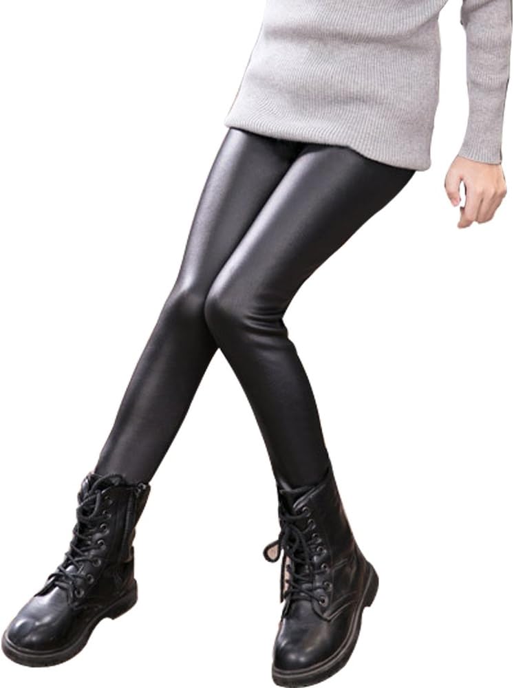 Tulucky Girls Winter Warm Pants Thick Fleece Lined Faux Leather Stretchy Teens Leggings - Image 2