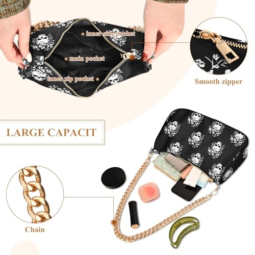 Clutch Shoulder Bags Tote Evening Purse Handbags for Women Skeleton Black White Hobo Bags with Zipper Closure4
