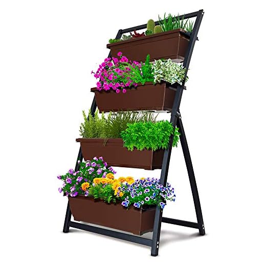 4-Ft Raised Garden Bed - Vertical Garden Freestanding Elevated Planters 4 Container Boxes - Good for Patio Balcony Indoor Outdoor - Cascading Water Drainage (1-Pack/Fernie)