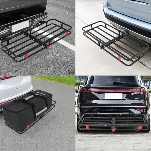 Image of 500LBS Heavy-Duty Hitch Cargo Carrier for Trucks SUVs, Non-Folding Steel Cargo Rack, Rustproof Coated for Construction, Camping - 53x19x6 Inch, Black