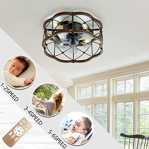 Ventilateur de plafond rétro DC avec lampe E14 encastré et télécommande