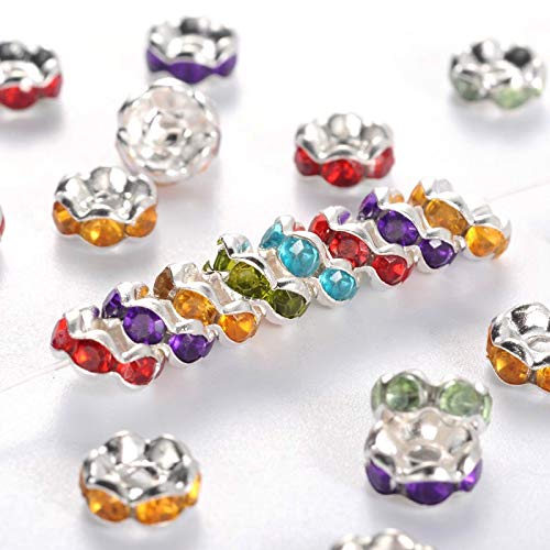 Crystal Rhinestone Rondelle Mix Colourful 8 mm Wavy Spacer Beads Metal Beads Crystal Beads Mixed Colours Rhinestones Pack of 50 - Image 2