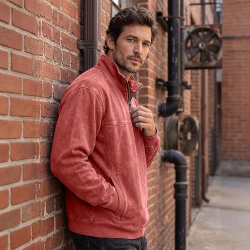 Denim Shirt Men Washed Vintage 1/4 Zip Pullover Shirt Denim Blouse - image 3