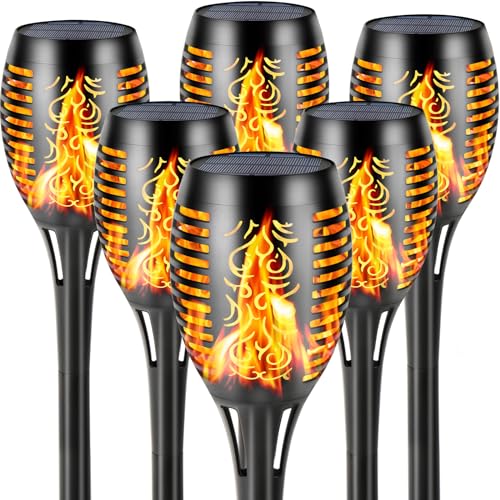 Solar Torch Lights 6Pack Outdoor with Flickering Flame,Waterproof Solar Garden Lights Flame Torches for Outside Patio Pathway Yard Decorations