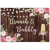 Allenjoy 7x5ft Brunch and Bubbly Bridal Shower Backdrop Glitter Lights Rustic Brown Wood Champagne...