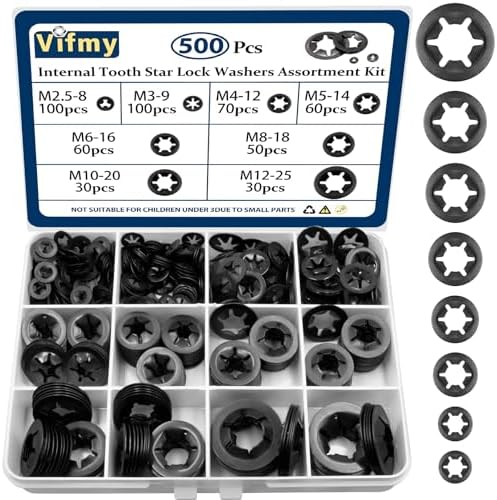 Internal Tooth Starlock Washers Push Nut Assortment (M2.5-M12) 500Pcs