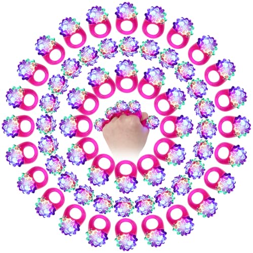LACGO 60 Pcs Christmas Light Up Ring LED Flashing Ring Halloween Party Favors Glow in The Dark Rings Bumpy Jelly Finger Light up Blinking for Adults Carnival Party Supplies(Purple)