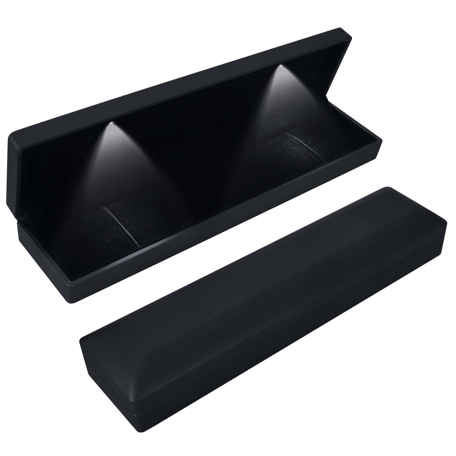 Long Necklace Box With LED Light, Necklace Bracelets Pendant Watch Chain Jewelry Gift Box, Velvet Jewelry Display Case with 2 LED Internal Light, for Proposal Engagement Wedding, 23*5.5*3.5cm, Black