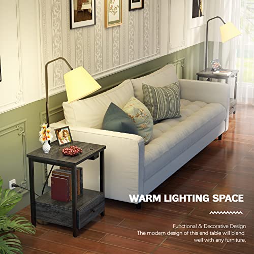 Litymax Nightstand With Lamp, Bedside End Table With Drawer, Usb Port And Power Outlet, Floor Lamp With Table Attached, Side Table With Standing Light For Bedroom Living Room, Bulb Included, Gray Oak #TOP2