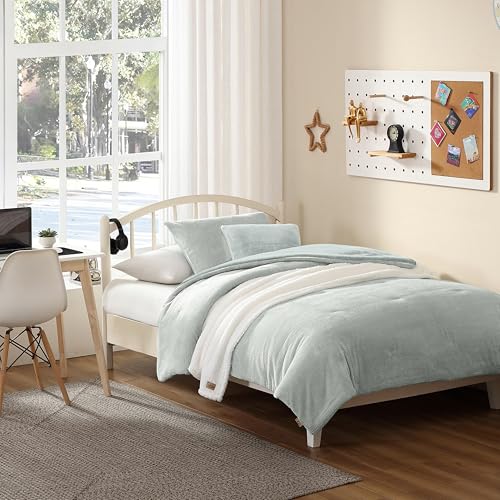 Image of UGG Remina Twin Comforter Set 4 Piece Bed in a Bag with Throw Blanket, Decorative Pillow, Sham, and Reversible Comforter Hypoallergenic Washable Dorm Bedding, Twin XL, Blue-Green Clear Creek