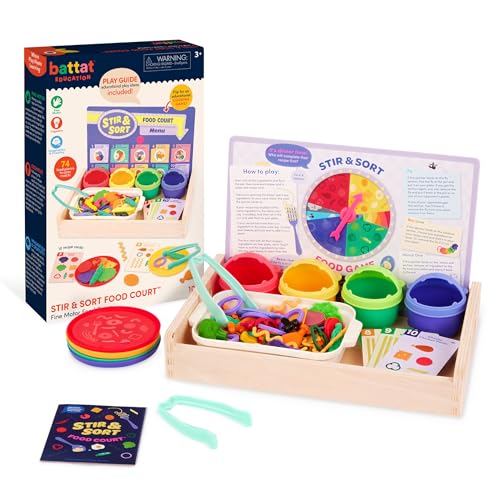 Battat Education – Play Food Set – Sorting Toy Food – Toddler Pretend Play Set – Fine Motor Food Toy – Learning Kitchen Toys - 3 Years + – Stir & Sort Food Court (102 Pcs)