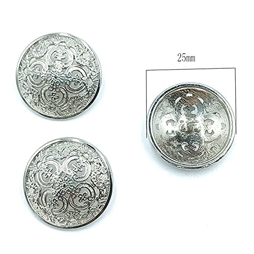 24Pcs Buttons Antique Silver Color Round Shape Flower Pattern Metal Buttons For Blazers, Suits, Jackets Diy Crafts Sewing Decorations Accessory Supplies 25Mm #TOP1