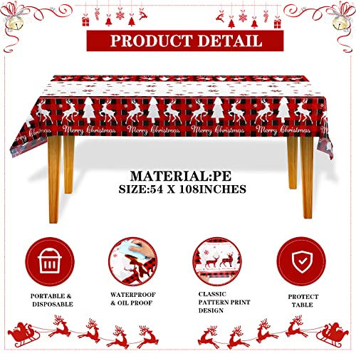 Merry Christmas Table Cloth Plastic Buffalo Plaid Table Cover Red and Black Checked Snowflake Tablecloth Rectangle Xmas Table Cover for Holiday Home Party Birthday Decor (54 x 108 Inches, 3 Pack) – Image 3