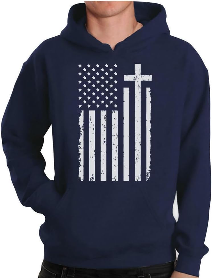 Tstars Mens Cross Hoodie - Christians USA Flag Hoodies for Men - Faith Graphic Pullover - Religious Patriotic Sweatshirt