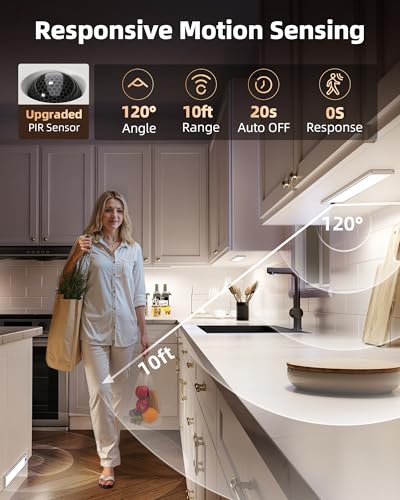 Image of EZVALO 4-Pack Under Cabinet Lights, 2400mAh Rechargeable Motion Sensor Light Indoor, Wireless Closet Lights, with 3 Color Temps, Dimmable, Magnetic, Under Counter Lights for Kitchen, Stairs (8-inch)