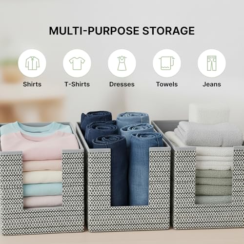 Image of DALUCI Shirt Stacker & Clothes Organizer for Wardrobe | Non-Woven Foldable Storage Box for Cupboard, Closet & Bedroom | Strong Collapsible Fabric Organizer | 40x25x24 cm - Pack of 3 (Grey)