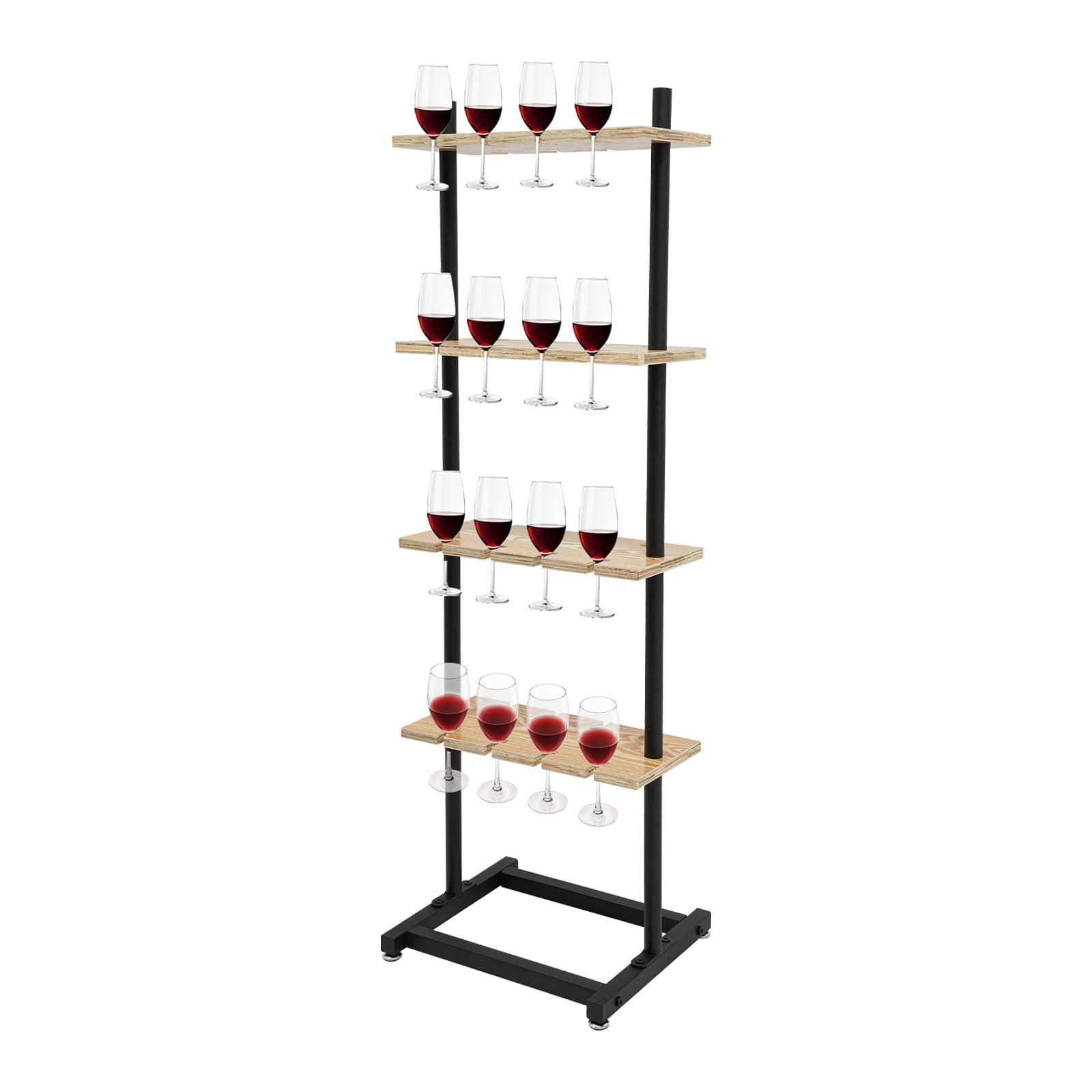 QUSKLISU Champagne Glass Holder, 4 Tiers Champagne Rack 32 Champagne Glass Stemware Rack 44.09 Lbs Capacity Wine Glasses Stand Wood Champagne Wall Stand for Wedding, Birthday, Party, Bars