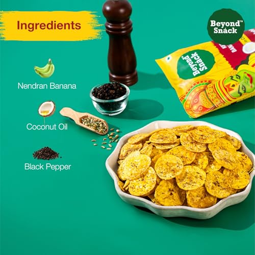 Image of Beyond Snack Kerala Banana Chips, Dakshin Pepper Flavour, Made in Coconut Oil, Traditional South Indian Style - 320g (80g * 4packs)