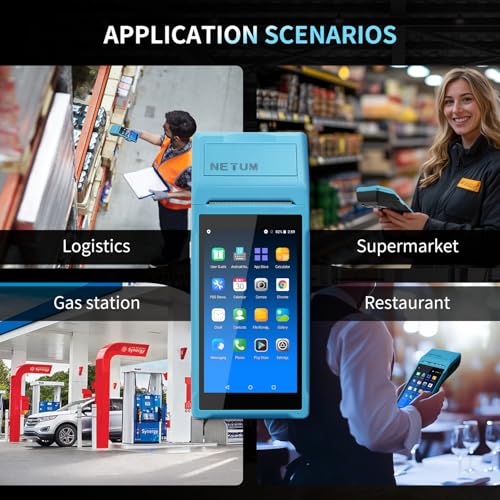 جهاز نقاط البيع المحمول PDA بنظام أندرويد 11.0 مع طابعة إيصالات جامع بيانات ماسح باركود محمول يدعم البلوتوث USB الواي فاي وBT4.0 ويأتي مزودًا بورقة لفافة من نيتوم، لون أزرق، مقاس 58 ملم × 35 ملم