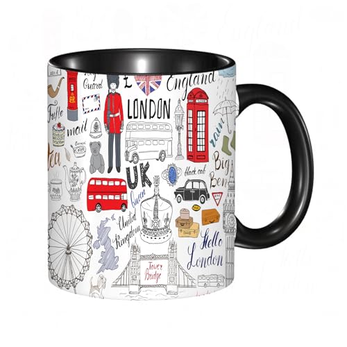 HRRASFAZF Tasse à Café | Tasse Céramique Fine | Cadeau Original | 330ml | Mug avec Anse | Cadeau Original pour Homme et Femme | Doodle, I Love London,...