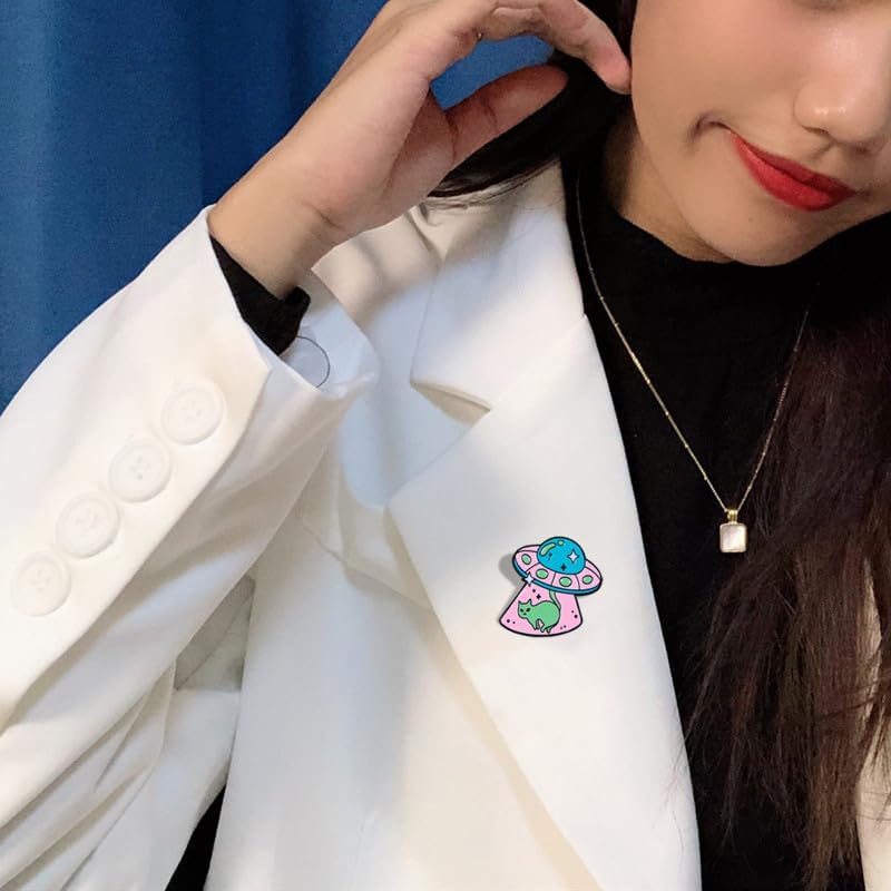 4PCS Enamel Cartoon Alien Brooch Set for Women Creative UFO Spaceship Alien Brooches Cartoon Animal Various Novel Brooch Pins for Backpacks Clothing Bags Hats Shirts image 4