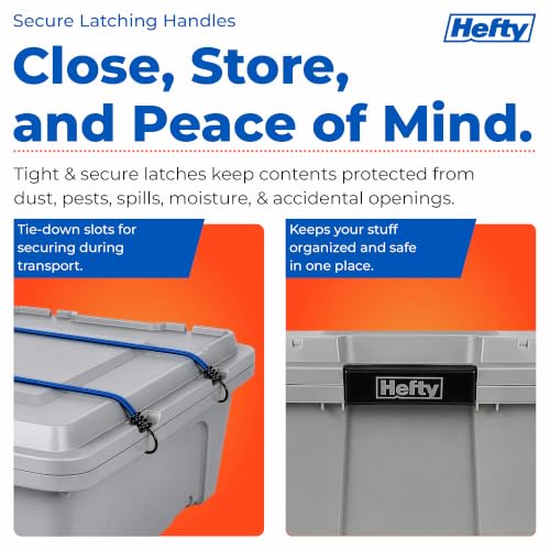 Image of Hefty 18 Gallon Storage Bin with Lid, Heavy Duty Plastic Storage Container Stackable Tote for Garage Closet Home Organization, Large Storage Bin, 6 Pack, Grey