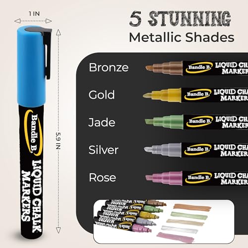 Image of Bandle B. Chalk Markers - 24 Vibrant, Erasable, Non-Toxic, Water-Based, Reversible Tips. For Glass or Chalkboard Markers for Businesses, Restaurants, Liquid Drawing Chalk (Vibrant 6mm)