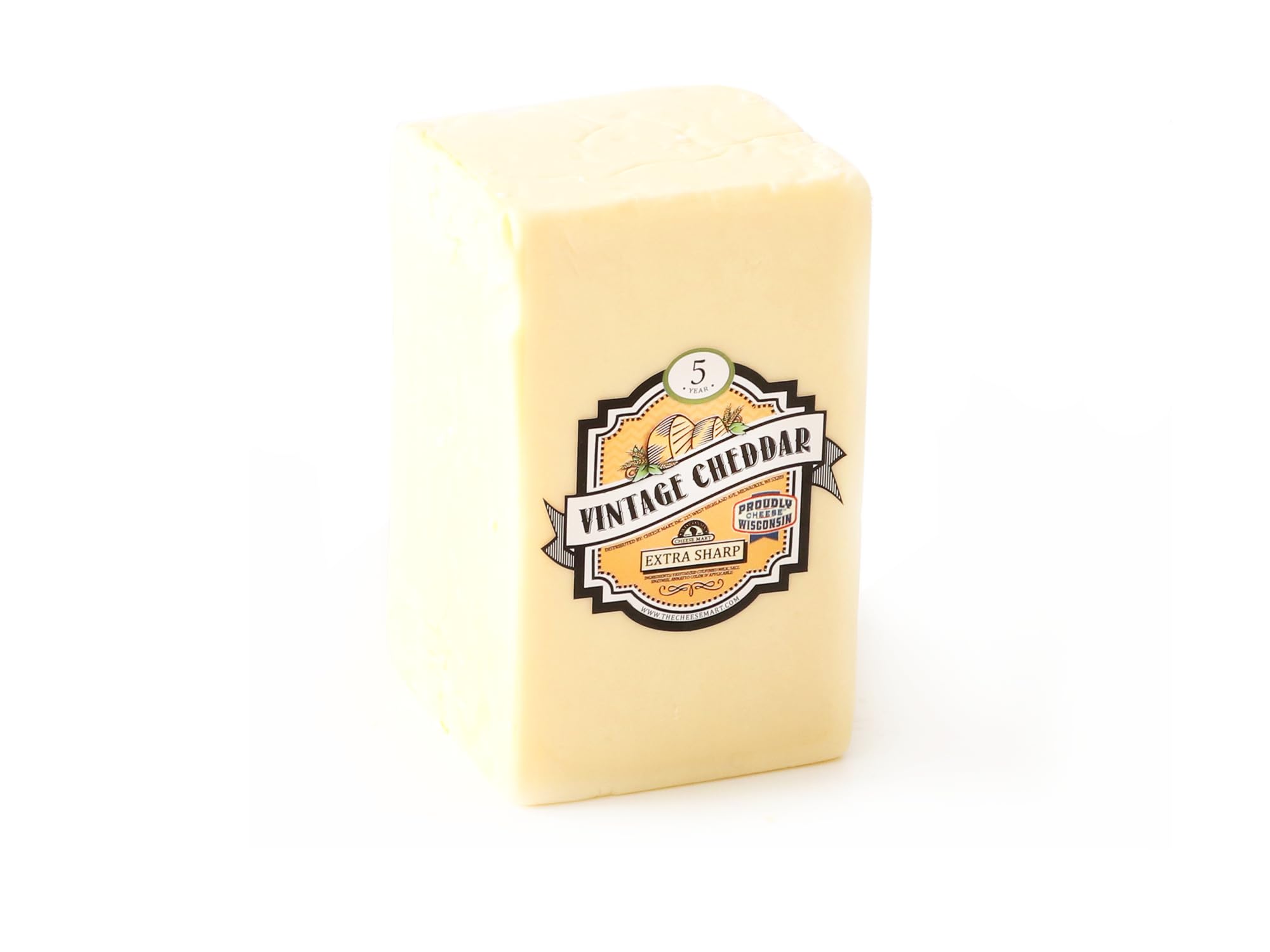 Wisconsin Cheese Mart 5-Year Aged Sharp White Cheddar Cheese Block | 2.5 lb Half-Loaf | Extra Sharp & Creamy