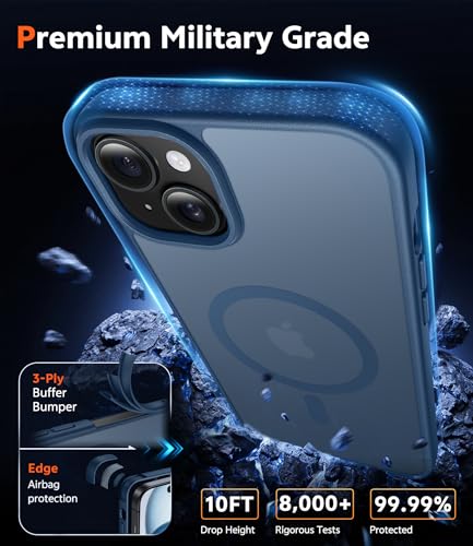 Image of FNTCASE for iPhone 15 Plus Case: Matte Magnetic Phone Cases Compatible with Magsafe Slim Anti Yellowing Rugged Shockproof Protective Translucent Cell Phone Cover (C-Blue)