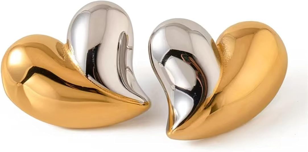 Chunky Two Tone Earrings for Women, Textured Thick Geometric Stud Earrings, Vintage Golden Silvery Mix Color Women's Earrings Chunky Two Tone Earrings for Women, Textured Thick Geometric Stud Earrings, Vintage Golden Silvery Mix Color Women's Earrings - Old Money Aesthetic: Elegant Summer Midi Dress & Quiet Luxury Outfit Ideas