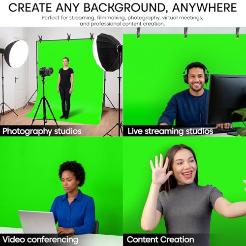 Image of Sounce 8x12 Feet Green Screen Backdrop with 9x9 Feet Adjustable Stand Kit | Foldable & Portable | Carry Bag Included | for Photography, Videography & Video Conferencing