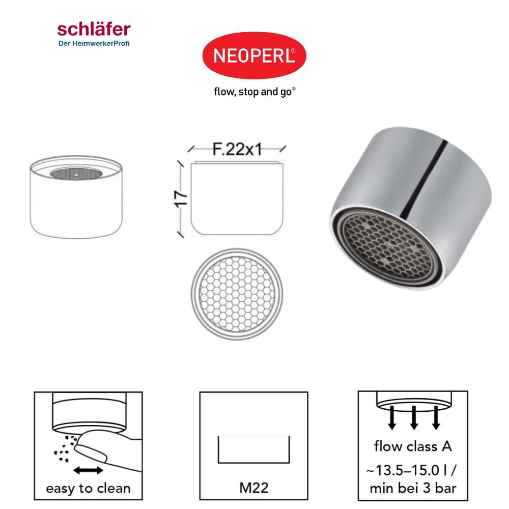 Schläfer 400811 | Canna di Ricambio Universale per Rubinetto Cucina, Girevole e Alta, Adatta per Gruppo Lavello Bagno e Cucina, Ghiera 3/4 (Ø 24,9mm) x 20 cm, Compatibile con Aeratore Neoperl
